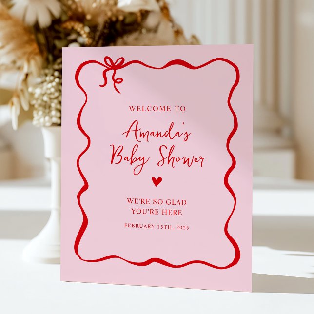 Pink & Red Bow Valentine Baby Shower Welcome Sign (Creator Uploaded)