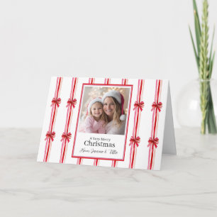 Pink Red Bows Photo Christmas Holiday Card
