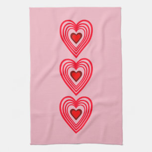 Pink Red Burgundy Hearts Love 4Marla Tea Towel