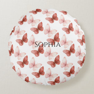 Pink Red Butterflies Glitter Round Cushion