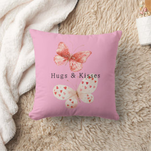 Pink Red Butterflies Hugs Kisses Cushion