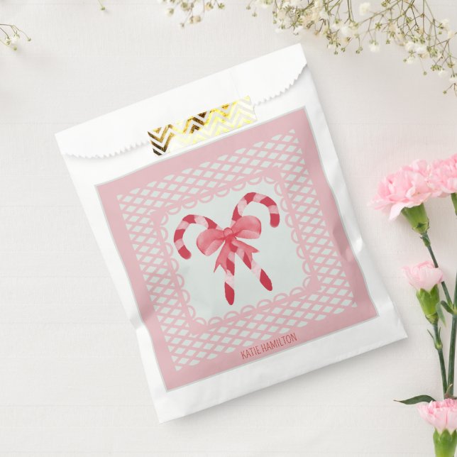Pink & Red Candy Cane Personalised Favour Bags (Sealed)