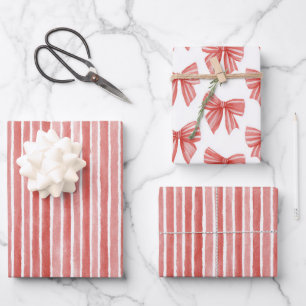 Pink Red Candy Cane Stripes Christmas Wrapping Paper Sheet