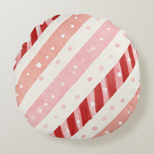 Pink Red Candy Cane Stripes Round Cushion