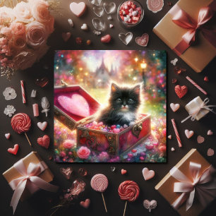 Pink Red Candy Hearts Tuxedo Kitten Valentine  Holiday Card