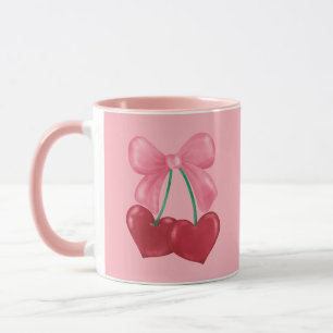 Pink Red Cerries Coquette Bow Cute Girl Mug