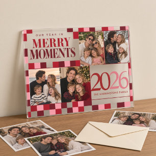 Pink & Red Chequered Christmas Dinner  Acrylic Invitations