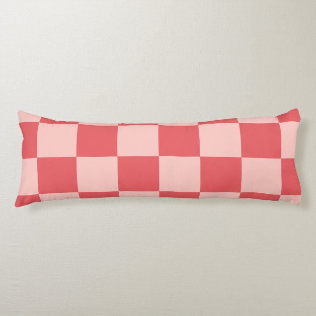 Pink Red Chequered Gingham Pattern Body Cushion (Front)