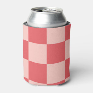 Pink Red Chequered Gingham Pattern Can Cooler