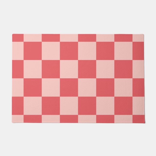 Pink Red Chequered Gingham Pattern Doormat (Front)