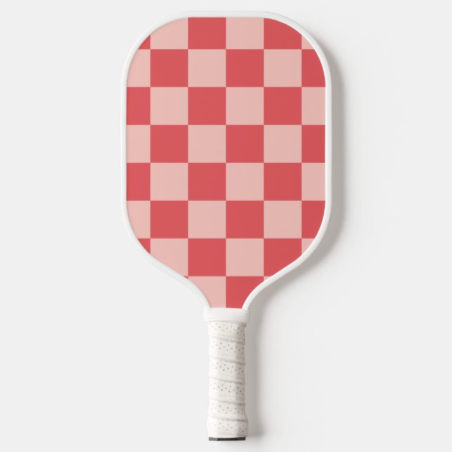 Pink Red Chequered Gingham Pattern Pickleball Paddle (Front)