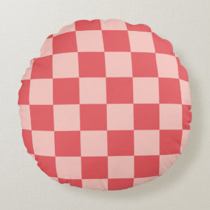 Pink Red Chequered Gingham Pattern Round Cushion