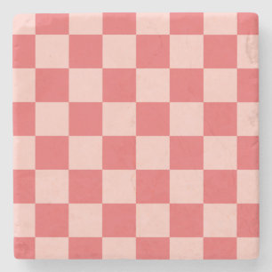 Pink Red Chequered Gingham Pattern Stone Coaster