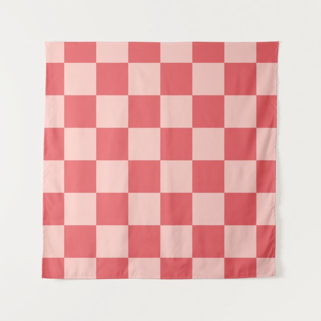 Pink Red Chequered Gingham Pattern Tapestry (Front)
