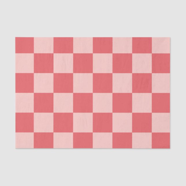 Pink Red Chequered Gingham Pattern Tissue Paper (Front)