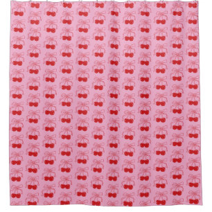 Pink Red Cherries Cute Coquette Fruit Girly Trendy Shower Curtain