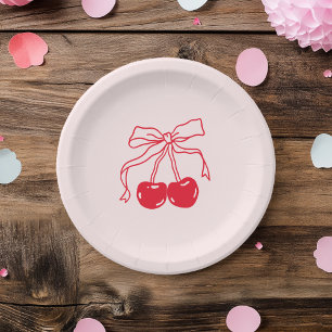Pink & Red Cherry Birthday Paper Plate