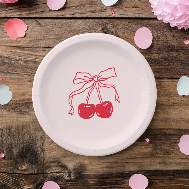 Pink & Red Cherry Birthday Paper Plate (Creator Uploaded)
