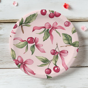 Pink & Red Cherry Birthday Paper Plate