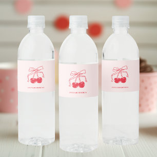 Pink & Red Cherry Birthday Water Bottle Label