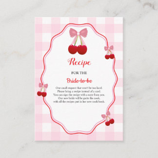 Pink Red Cherry Bridal Shower Recipe Request Enclosure Card