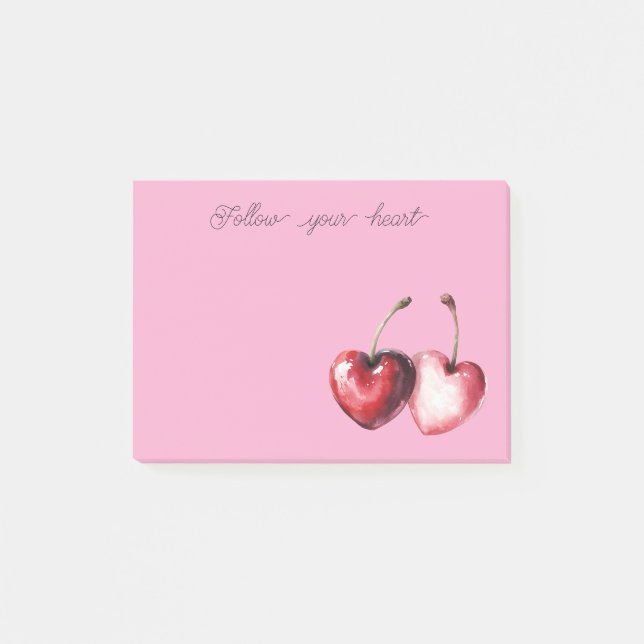 Pink Red Cherry Hearts Post-it Notes (Front)