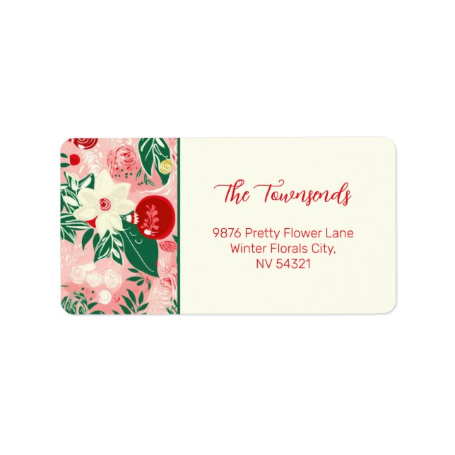 Pink Red Christmas Floral Return Address Label (Front)