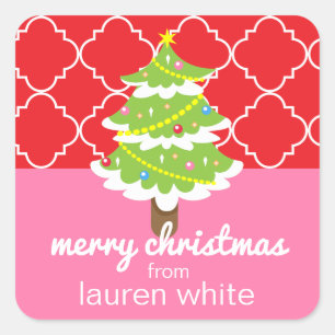 Pink & Red Christmas Tree Gift Stickers