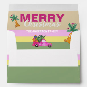 Pink Red Christmas Trunk Watercolor Art Envelope