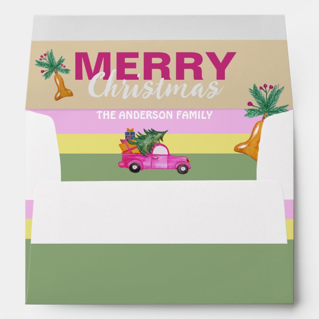 Pink Red Christmas Trunk Watercolor Art Envelope (Back (Bottom))