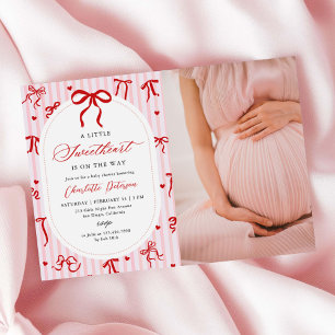 Pink Red Coquette Bow Valentine Baby Shower Photo Invitation