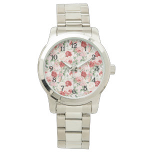 Pink Red Cream Roses Floral Watch
