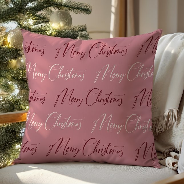 Pink Red Cream Script Pattern Merry Christmas  Cushion (Creator Uploaded)