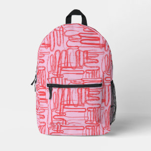 Pink Red Curve Wavy Squiggle Abstract Modern Printed Backpack