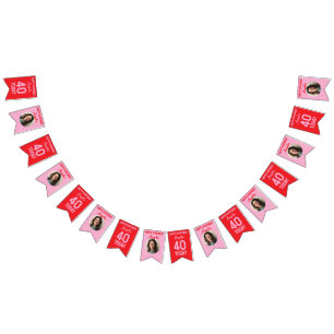 Pink Red Custom 40th birthday bunting