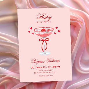 Pink red cute bow cocktail baby shower invitation
