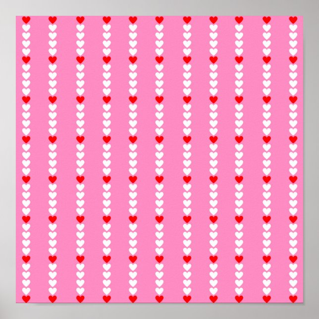 Pink Red Cute Simple Heart Stripe Y2K Pattern Poster (Front)