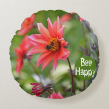 Pink & Red Dahlia Bee Happy Flowers Motivational