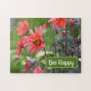 Pink & Red Dahlia Garden Flowers Bee Happy Puzzle