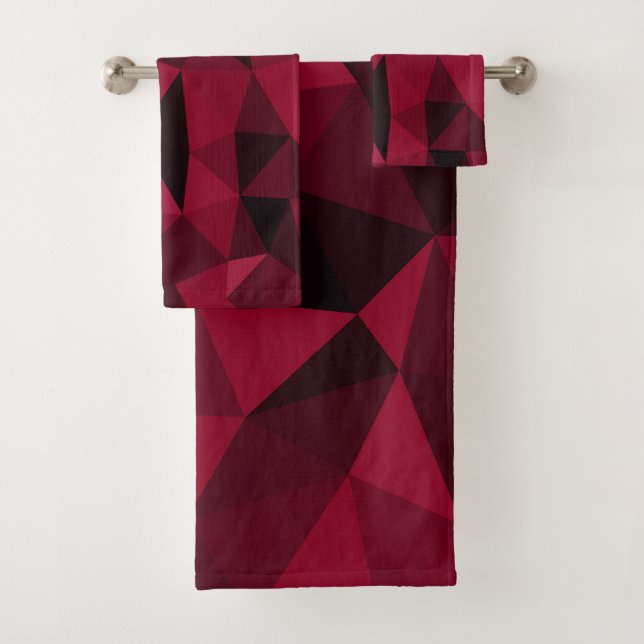 Pink red dark magenta geometric mesh pattern bath towel set (Insitu)
