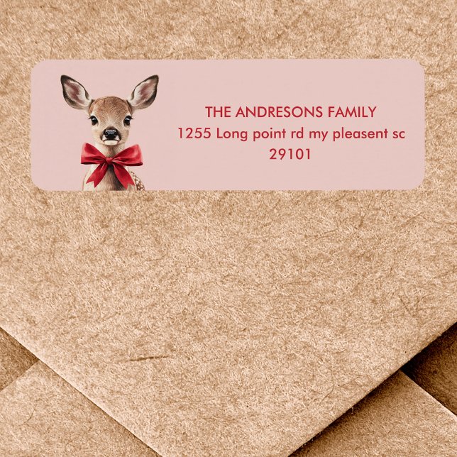 Pink & Red Deer Address Label | Woodland Birthday (Creator Uploaded)