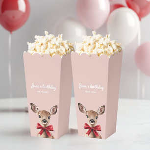 Pink & Red Deer Popcorn    Woodland Birthday Party Favour Box