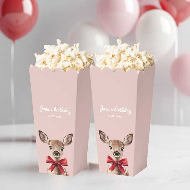 Pink & Red Deer Popcorn  | Woodland Birthday Party Favour Box (Creator Uploaded)
