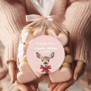 Pink & Red Deer Thank You Woodland Birthday Classic Round Sticker