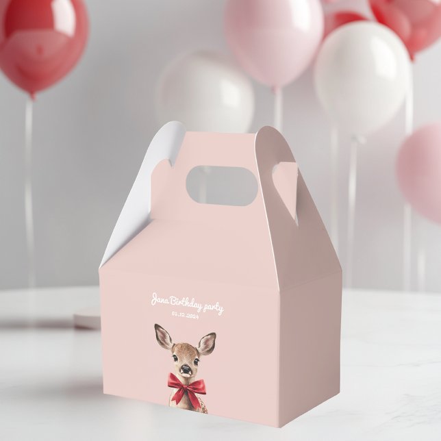 Pink & Red Deer  | Woodland Birthday Party Favour Box (Creator Uploaded)
