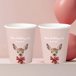 Pink & Red Deer Woodland Birthday Party Paper Cups