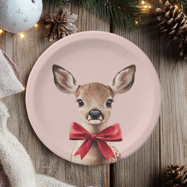 Pink & Red Deer | Woodland Birthday Party Paper Plate (Creator Uploaded)