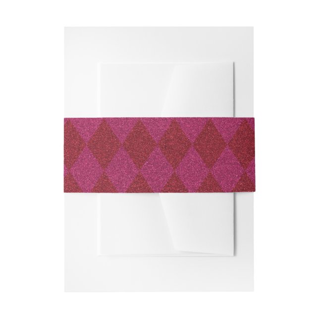 Pink & Red Diamond Glitter Invitation Belly Band (Front Example)
