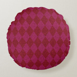 Pink & Red Diamond Glitter Pouf Round Cushion
