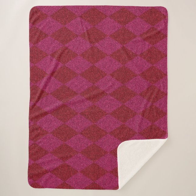 Pink & Red Diamond Glitter Pouf Sherpa Blanket (Front)